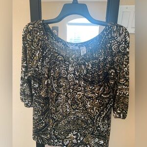 Liz & Co. Black and Gold Paisley Blouse
